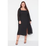 Trendyol Curve Black Square Neck Slit Knitted Chiffon Dress Cijene