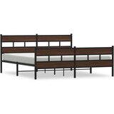 Metalni Kovinski posteljni okvir brez vzmetnice rjavi hrast 193x203 cm, (21609666) | Shoptok.si