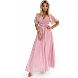 NUMOCO Long dress with a pleated neckline and ties