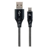  USB 2.0 kabl Premium cotton braided Type-C USB charging and data cable, 2m, black/white, GEMBIRD CC-USB2B-AMCM-2M-BW | Eponuda.ba