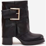 Boto Women's Insulated Heeled Boots with Golden Buckle Black Milira | Shoptok.si