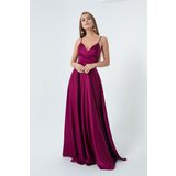 Lafaba Women's Long Satin Evening & Prom Dress with Plum Rope Straps and Waist Belt | Shoptok.si