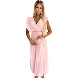 Numoco Pleated dress with ruffles, neckline and gold chain Cijene