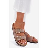 Boto Women's Slippers Made Of Eco Suede Golden Buckles Dark Beige Vorella | Shoptok.si