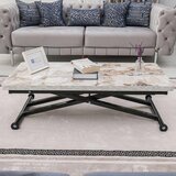 Hanah home Home Ext klub sto na podizanje i rasklapanje 120 × 60/120 cm, visina 44–75 cm, beli mermer / crna | Eponuda.com