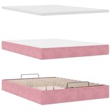  Otomanska postelja z vzmetnico & LEDs roza 140x200cm žamet | Shoptok.si