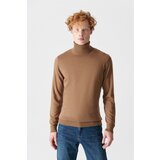 Avva Men's Camel Knitwear Sweater Full Turtleneck Non-Pilling Standard Fit Regular Cut Cene