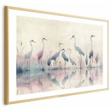  Plakat - Birds by the Lake - herons painted in watercolor in a delicate gray-pink palette 90x60 Zlatni okvir s margom | shoptok.hr