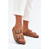 Boto Ladies Slippers With Golden Buckles And Stitching Light Brown Lunera | Shoptok.si