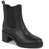 Tommy Hilfiger Škornji Essential Midheel Leather Bootie FW0FW07523 Črna