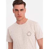 Ombre Men's printed cotton t-shirt with round neckline - beige | Shoptok.si