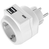 UltraTech šuko adapter z 2x usb 5V in 1xUSB-C vtičnico 16A 250V bel u