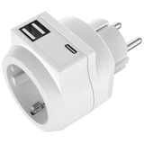šuko adapter z 2x usb 5V in 1xUSB-C vtičnico 16A 250V bel