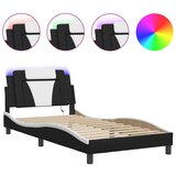 Maison Chic Posteljni okvir - Enojna postelja - Postelja za odrasle z LED lučkami črn bel 100x200 cm umetno usnje, (21695850) Cene