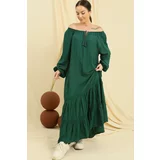By Saygı Lace Detailed Long Sleeve Oversize Viscose Dress with Collar Laced