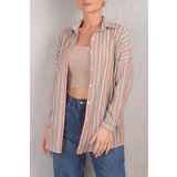 armonika Women's Light Pink Striped Oversize Long Basic Shirt Cene