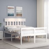 vidaXL Posteljni okvir z vzglavjem bel 140x200 cm trden les Cene