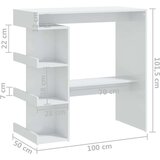 vidaXL Barska miza s policami visok sijaj bela 100x50x101,5 cm | Shoptok.si