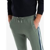 Ombre Men's sweatpants with piping and leg ribbing - olive | ePonuda.com