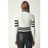  Women's Ecru Stand Up Collar Corduroy Crop Knitwear Sweater | shoptok.hr