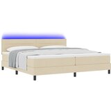 vidaXL Postelja z vzmetnico in LED svetlobo Krem 200x200 cm Tkanina, (22067290) | Shoptok.si