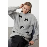 Trendyol Grey Bow Detailed Knitwear Sweater