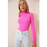 Happiness İstanbul Women's Pink Turtleneck Ribbed Lycra Sweater Cene
