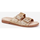 Boto Shiny embellished flip flops with buckles on flat heel gold Tovira | shoptok.hr
