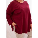 Kesi Włoski Plus Size women's blouse with cotton, featuring a pocket and rolled-up sleeves burgundy | Shoptok.si
