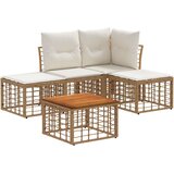  Set vanjskih sofa 5 pcs Prirodna i krema bijela Poliester - Prirodna sa stolom | shoptok.hr