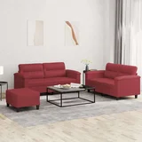  3-dijelni set sofa s jastucima boja vina od umjetne kože