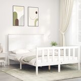 vidaXL Posteljni okvir z vzglavjem bel 4FT trden les | Shoptok.si
