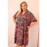 Kesi Włoski Plus Size women's viscose dress with a collar dark green | Shoptok.si