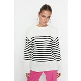 Trendyol Ecru Oversize Striped Knitwear Sweater Cene