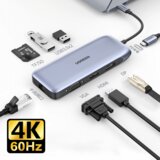 Ugreen USB-C Hub 9v1 4K HDMI, 4K DP, VGA, RJ45, 2xUSB 3.0, MicroSD - box Cene