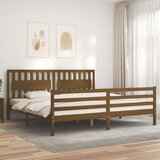 vidaXL Posteljni okvir z vzglavjem medeno rjav 200x200 cm trden les Cene