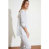 Trendyol Gray Striped Knitted Pajamas Set Cene