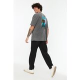Trendyol Anthracite Men's Relaxed Fit Cycling Collar Short Sleeve Acid Wash Printed T-Shirt | ePonuda.com