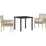 vidaXL Set od 3 dijela vrtne blagovaonice s jastučićima bež poly ratan | shoptok.hr