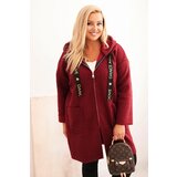 Kesi Włoski Plus Size women's coat made of faux shearling with a hood and pockets burgundy Cene
