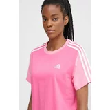 Adidas Bombažna kratka majica ženska, roza barva, IS1574