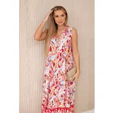 Kesi Viscose dress with a floral motif and a red neckline