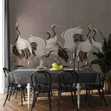  Foto tapeta - Crane dance – bright silhouettes of birds against a warm grey background with texture 500x350 Vodootporna | shoptok.hr