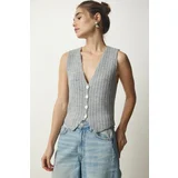  Women's Gray Striped Raised Knitwear Vest