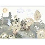  Foto tapeta - Green Hills - a Valley With Animals Painted in Watercolours 200x140 Vodootporna | shoptok.hr