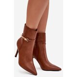 Boto Women's heeled ankle boots with strap and gold element insulated Camel Bellisse | Shoptok.si