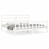 The Living Store Posteljni okvir z vzglavjem bel 200x200 cm trden les - Posteljni Okvir, (21525069) | Shoptok.si