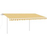 vidaXL Avtomatsko zložljiva tenda s stebrički 4,5x3 m rumena in bela | Shoptok.si