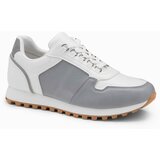 Ombre patchwork men's shoes sneakers with combined materials - white and gray cene
