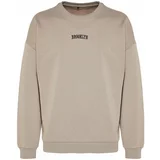 Trendyol Men's Mink Oversize/Wide-Fit Crew Neck Brooklyn City Text Embroidered Thick Cotton Sweatshirt